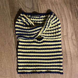 A XS cable knit tube top with navy and yellow stripes